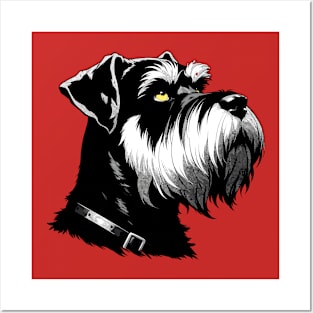 Stunning and Cool Giant Schnauzer Monochrome and Gold Portrait for Father's Day Posters and Art